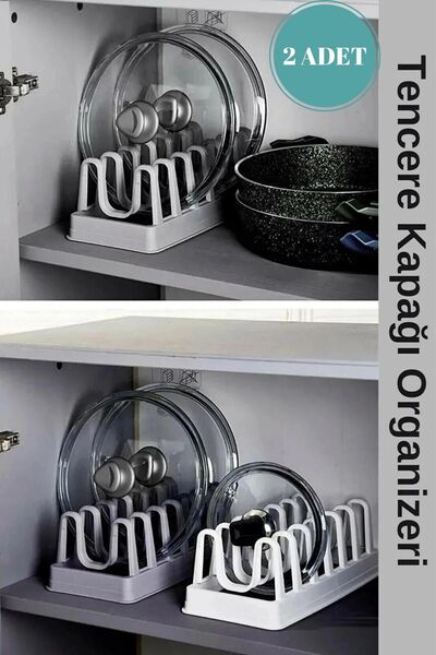 Rapt 2 Adet Tencere Kapağı Organizeri - 6 Bölmeli Tencere Kapak Dolap Içi Düz...