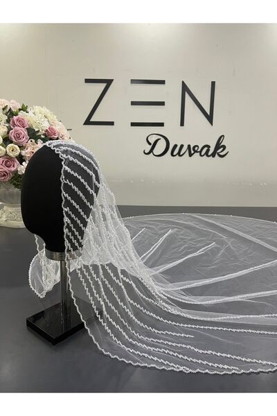 ZEN DUVAK Gelin Duvağı Kırık Beyaz Nakışlı Kasnak Duvak