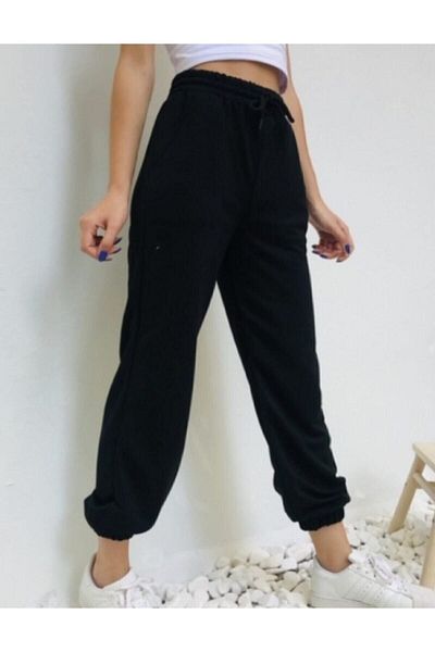 Noa Noa Pantaloni de sport negri uni elastici de damă