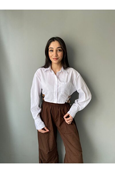 berceste White Short Shirt with Side Belt Detail