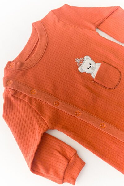 LAVORE Long Sleeve Baby Rompers with Teddy Bear - Tile with Snap Fasteners