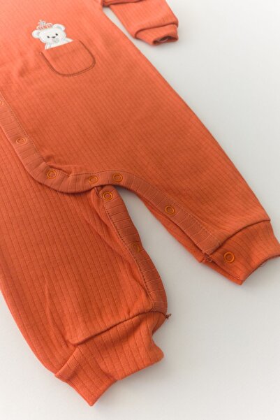 LAVORE Long Sleeve Baby Rompers with Teddy Bear - Tile with Snap Fasteners