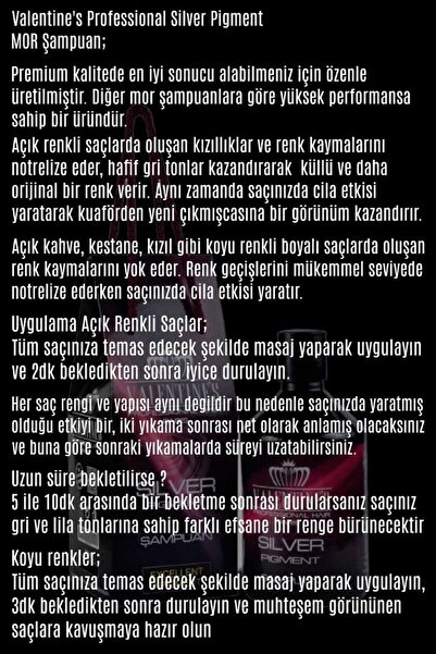 VALENTINES PROFESSIONAL Silver Pigment Mor Şampuan / Onarıcı Saç Bakım Kremi 2'li Seti