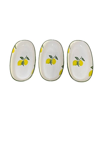 MTD SERAMİK 27 Cm Lemon Patterned Deep Boat Plate - 3 Pieces
