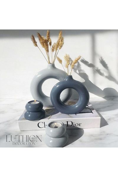 Luthien Σετ διακοσμητικό βάζο και κηροπήγιο με μοτίβο ντόνατ