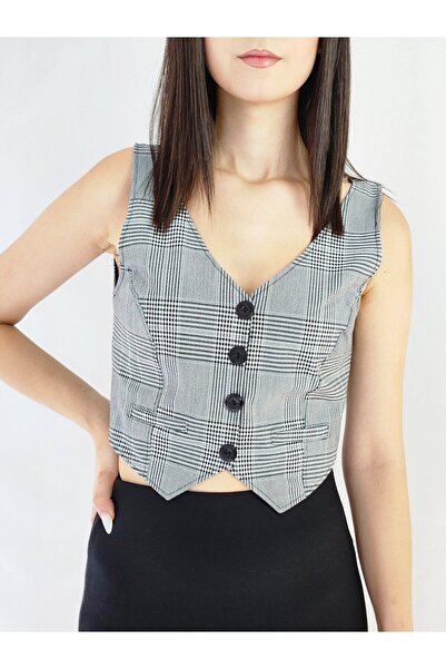 YAXİ Жилетка з застібкою-блискавкою ззаду та картатим візерунком