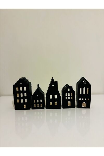 mythos Beton evler 5’li dekoratif mumluk siyah