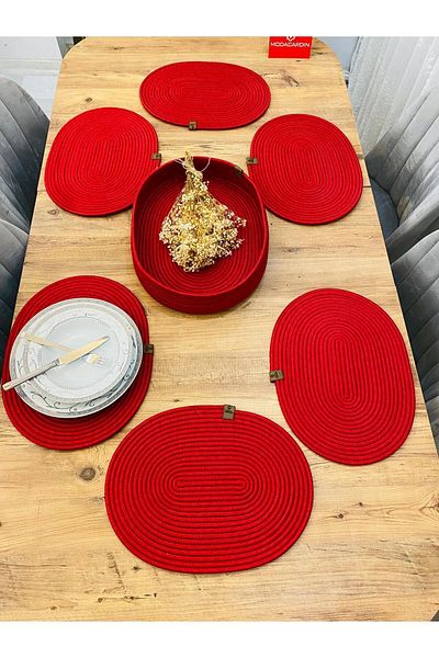 ModaCardin 7-Piece Jute Wicker American Service Oval Plate and Basket Set