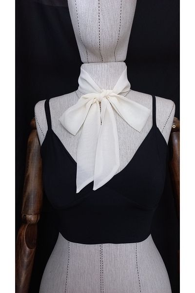 es moda shop Luda Multifunctional Chiffon Kerchief Scarf Neck Tie 150*3 Off White