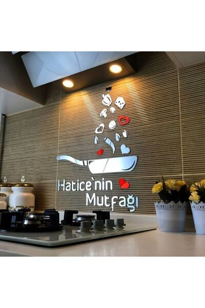 Kurtulan Lazer Tasarım Aynalı Pleksili Duvar Dekorasyon Gümüş Tava Mutfak Süsü