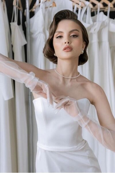 Bride Aksesuar Dünyası Mănuși pentru rochie de mireasă Costum alb până la cot