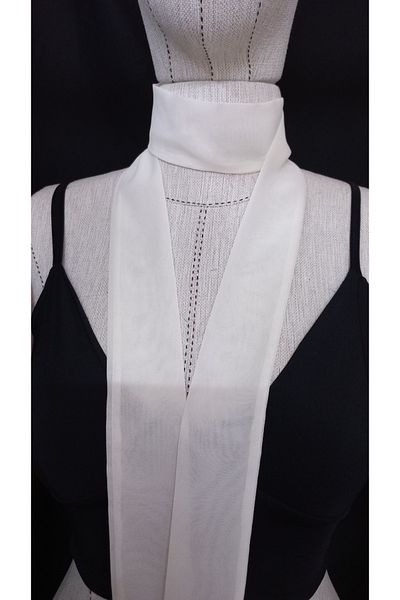 es moda shop Luda Multifunctional Chiffon Kerchief Scarf Neck Tie 150*3 Off White