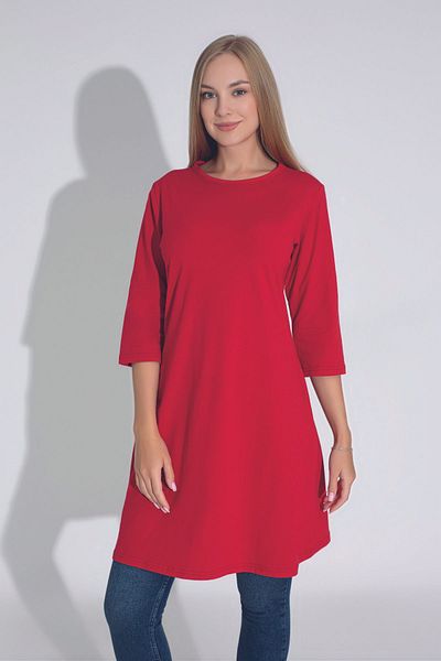 MyBen Red Colored Loose Cut Crew Neck Three Quarter Tunic - T-402