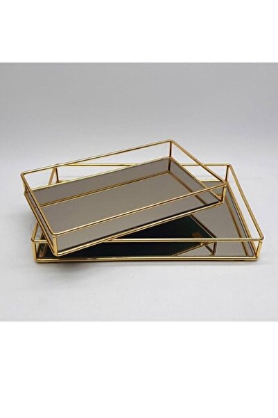 Genel Markalar 2 Li Metal Tel Dikdörtgen Aynalı Tepsi Silver/gümüş /gold