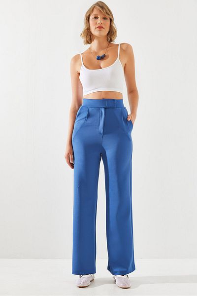 Bianco Lucci Lycra-Palazzo-Hose für Damen mit hoher Taille – Scuba mit Klettverschluss 60251768