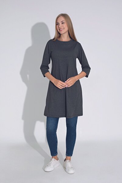 MyBen Anthracite Color Loose Cut Γυναικείο τουνίκ - Crew Neck, μανίκι τριών τετάρτων T-406
