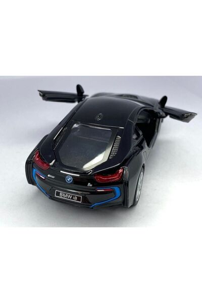 Kinsmart بي ام دبليو I8 - سحب قطرة 5 بوصة. سيارة موديل مرخصة، لعبة سيارة 1:36 باللون الأسود