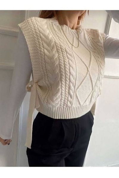 bmd Women's Adjustable Patterned Side Tie Knitwear Sweater