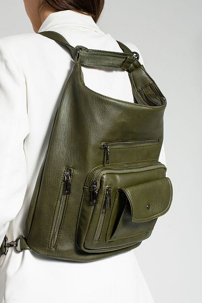 FiONA BAG Women's Khaki Backpack and Crossbody Bag 10 Compartment Large Bag
