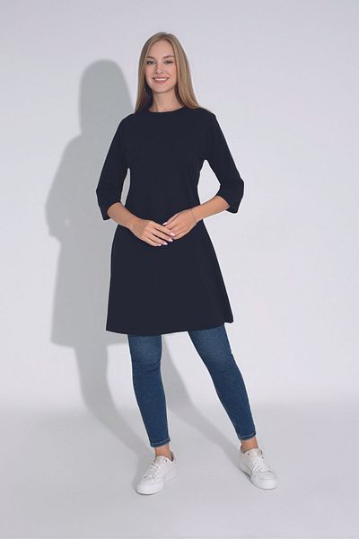 MyBen Black Loose Cut Crew Neck Three Quarter Tunic T-403