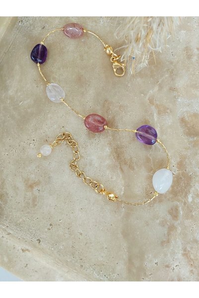 By Song Aksesuar Amethyst, Pink Quartz, Strawberry Quartz Bracelet