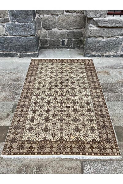DesignEv 200x290 cm Büyük Boy Kahverengi El Dokuma Çiçek Desenli Uşak Halısı