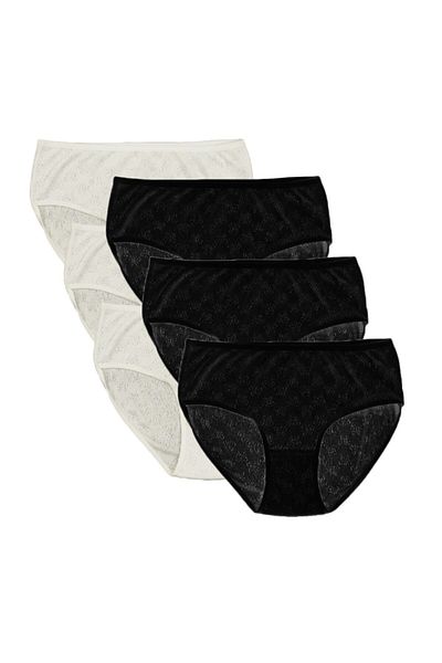 FSM1453 Women's Cotton Transfer Ribana Bato High Waist Slip Panties 6-Piece - 3001