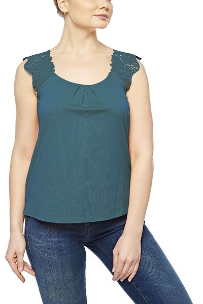 FSM1453 Γυναικείο βαμβακερό κοντό μανίκι Comfort Fit Laced Top -2410