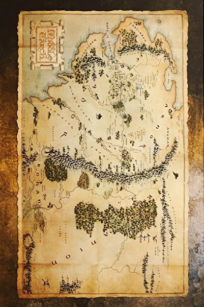 Teona Ahşap Ahşap Hobbit Orta Dünya Haritası Duvar Poster