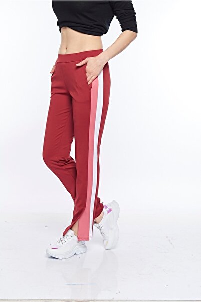 FSM1453 Kadın Yan Çizgi Detaylı Ön Cepli Paça Yırtmaç Detaylı Likralı Eşofman...