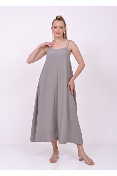 SevdeUgur Women's Gray Strappy Summer Long Loose Dress / Sevde Ugur