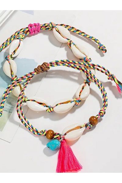 By Song Aksesuar Rose Seashell and Pearl Anklet