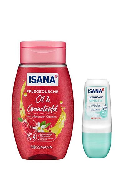 ISANA Vegan Care Gel in Shower Oil & Pomegranate 250 ml + Roll On Aloe Vera 50 ml