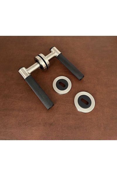 KOLDOOR Black Inox Rosette Punch Zamak Matte - Room Door Handle 1 Set