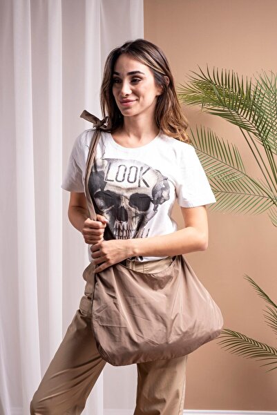 RONASBAG Tsuno Bag Bej Su Geçirmez Unisex Çıtçıtlı Astarlı Ayarlanabilir Bağlamalı Salaş Çanta Sokak Tarzı