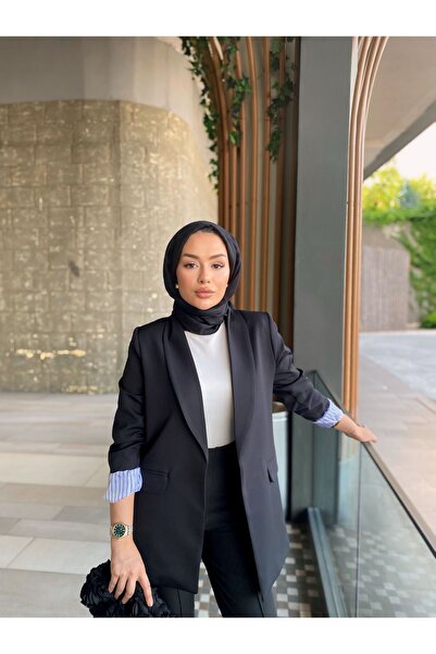 HK Style Kadın Blazer Ceket Çizgili Astar Detaylı