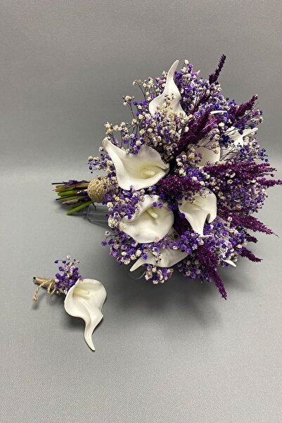 Hobigram Islak Gala Mor Cipsolu Gelin Buketi Ve Yaka Çiçeği – Gelin Çiçeği, Ş...