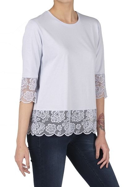 FSM1453 Bluză de damă Ice Blue Modal Orphan cu mâneci din dantelă