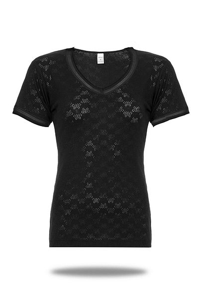 FSM1453 Women's Cotton Transfer Ribbed V-neck Short Sleeve Lace Undershirt 6 Pcs - 2180