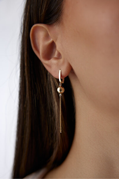 ADOR ALTIN ZİNCİRLİ TOP KÜPE