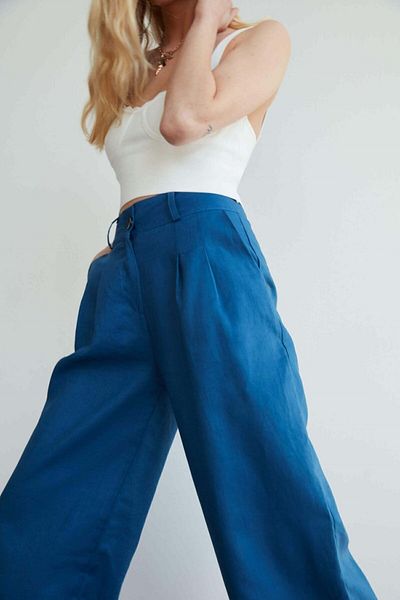 VATKALI Leinenhose mit weitem Bein, Marineblau