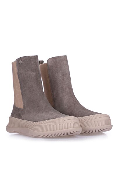 ETERNAL Elasztikus meleg bélésű bézs velúr női bőrcsizma