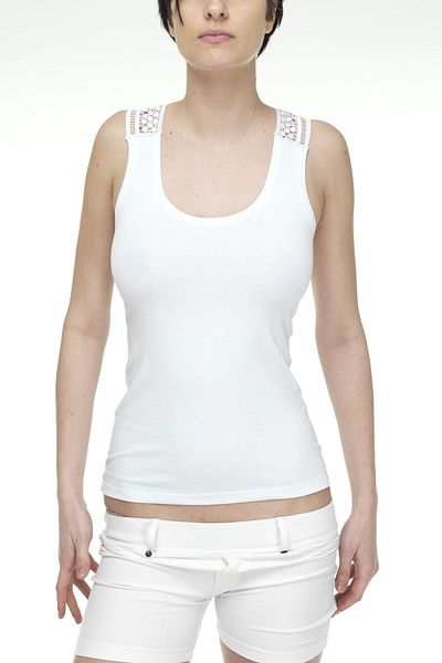 FSM1453 Tricou de damă din bumbac cu gât rotund din lycra cu bretele din dantelă la spate -2157