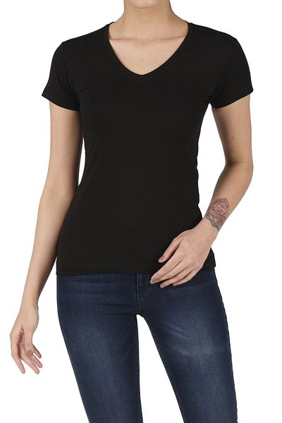 FSM1453 Tricou de damă din bumbac cu decolteu în V cu mânecă scurtă din lycra -2104