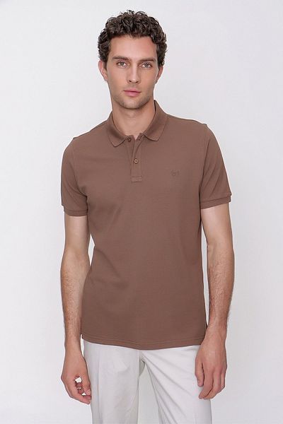 Morven Light Brown Basic Straight 100% Cotton Slim Fit Slim Fit Short Sleeve Polo Collar Men's T-shirt