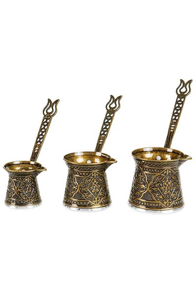 Anatolian Antique Yellow Coffee Pot Set - Triple Zamak