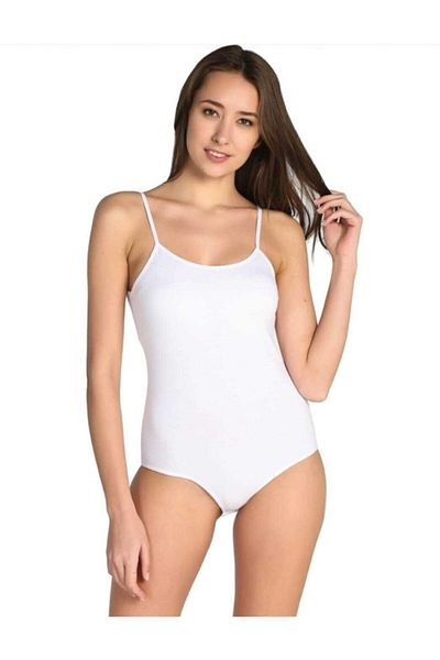 Tutku Body Zıbın Dilay pentru femei, alb, cu 3 piese, cu curea de frânghie, din bumbac, lycra, cu cârlig