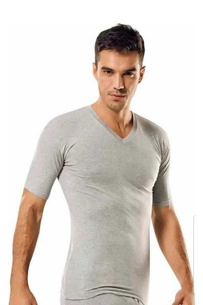 Tutku Men's Gray 0107 Cotton V-Neck Undershirt 3 Pack