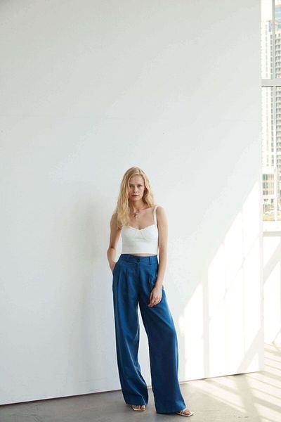 VATKALI Leinenhose mit weitem Bein, Marineblau
