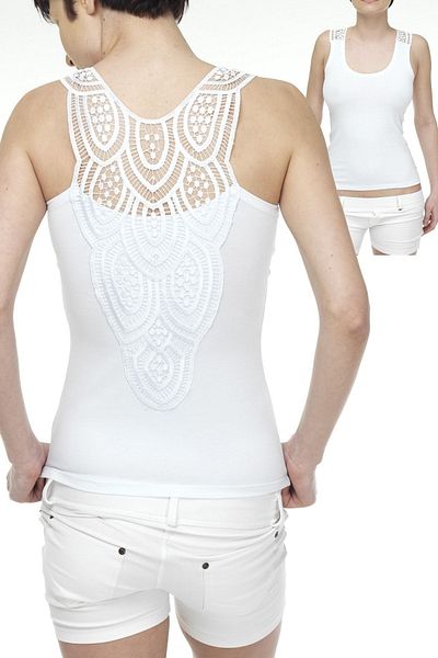 FSM1453 Tricou de damă din bumbac cu gât rotund din lycra cu bretele din dantelă la spate -2157